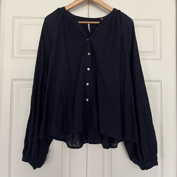 Free People Tops - {Free People} From the Clouds Peasant Eyelet Blouse in Navy - Women's Small